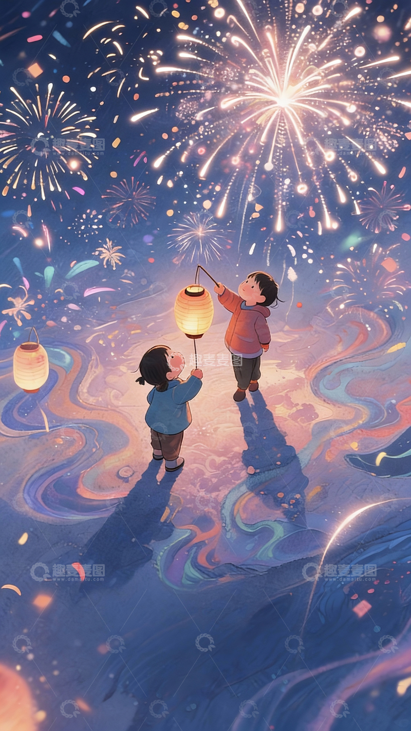 源文件下载【趣麦麦图】提灯笼的小朋友3
