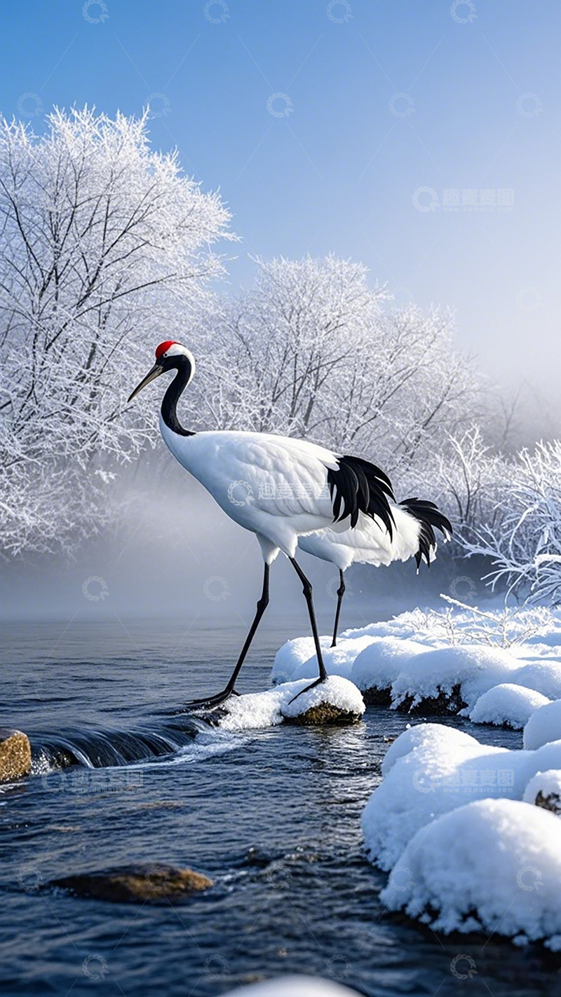 高清大图下载【趣麦麦图】雪景鹤影自然风光摄影