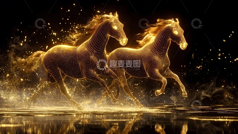 高清大图下载【趣麦麦图】金色光影骏马奔腾