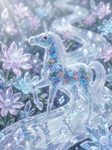 梦幻独角兽花园艺术插画