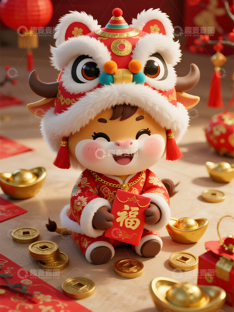 源文件下载【趣麦麦图】q版拟人小牛1