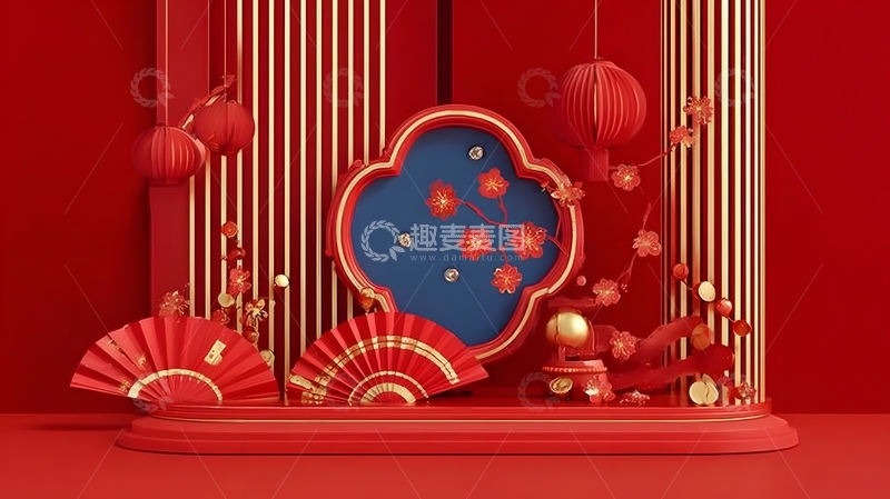 高清大图下载【趣麦麦图】红色中国风新年装饰设计素材