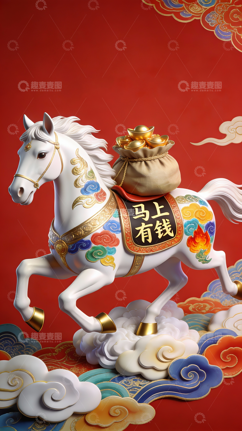 源文件下载【趣麦麦图】国风云上奔马4