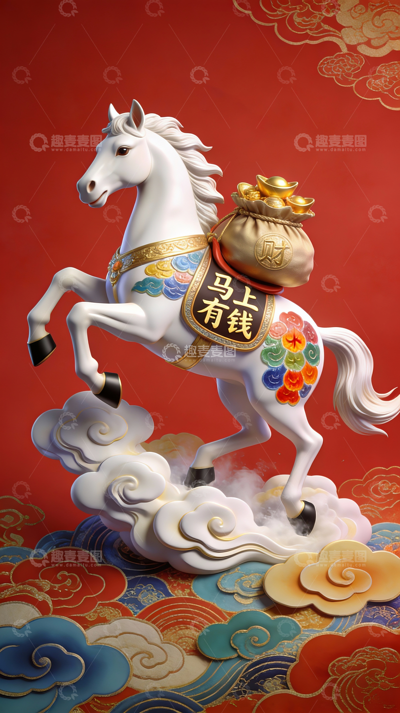 源文件下载【趣麦麦图】国风云上奔马3