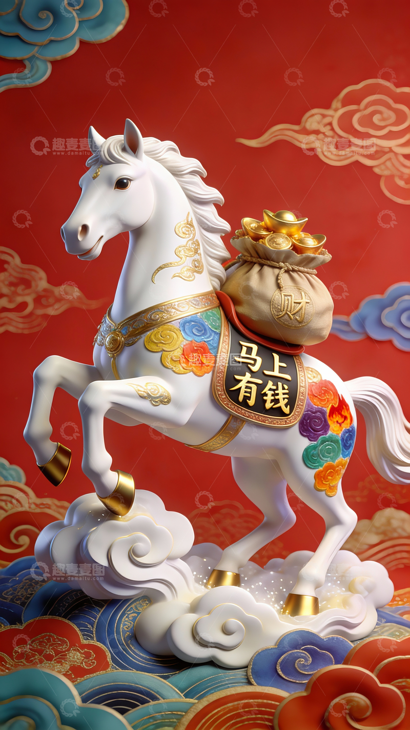 源文件下载【趣麦麦图】国风云上奔马1