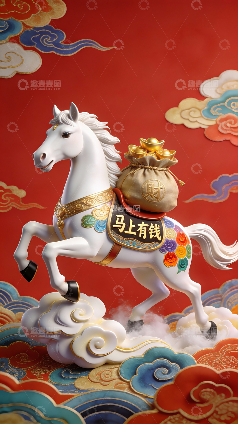 源文件下载【趣麦麦图】国风云上奔马2