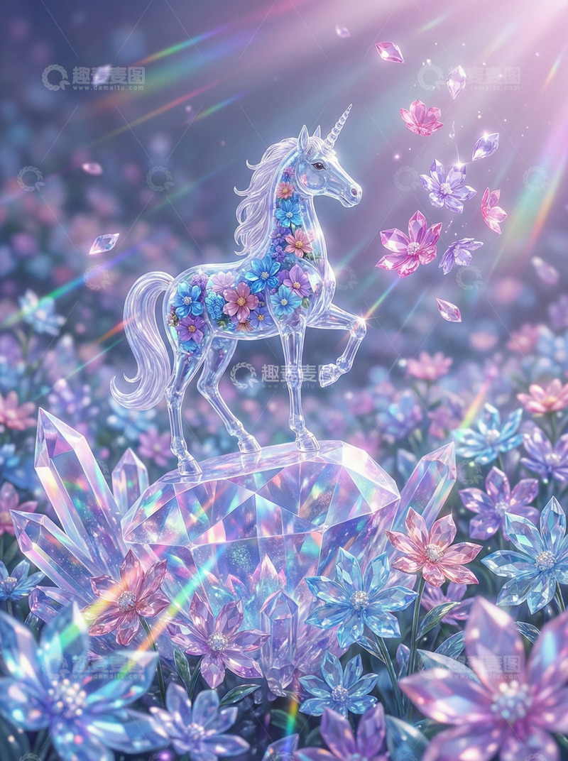 高清大图下载【趣麦麦图】梦幻独角兽水晶花园