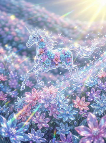 梦幻独角兽花海插画