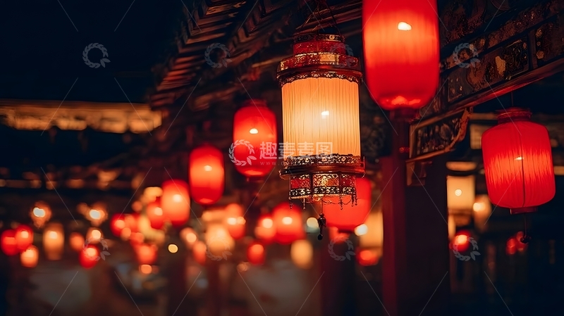 高清大图下载【趣麦麦图】古镇夜景红灯笼拍摄
