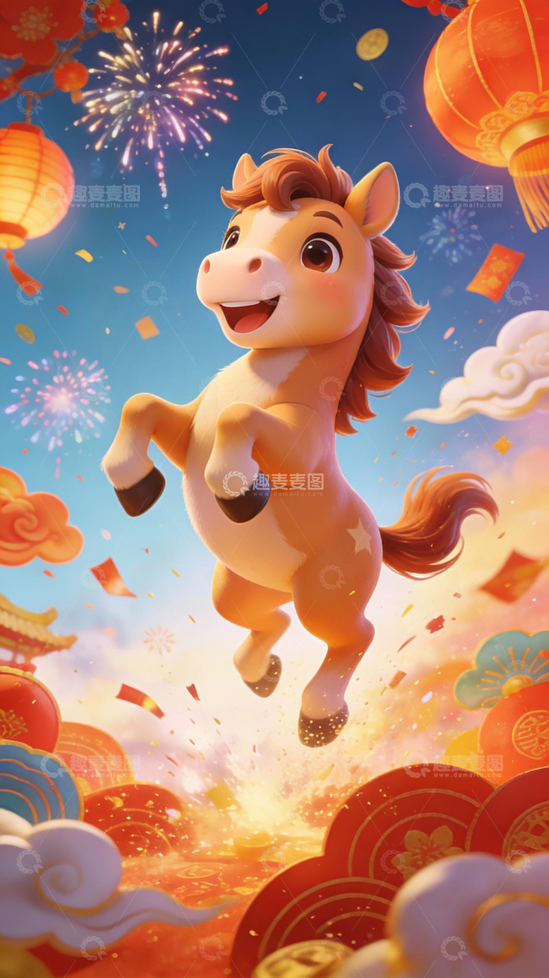 源文件下载【趣麦麦图】新年小马插画2