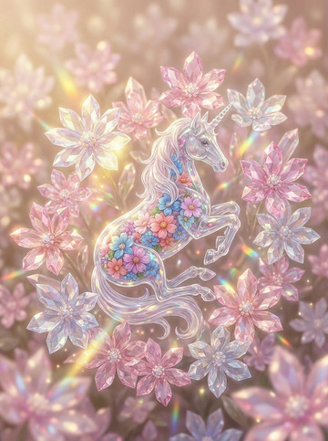 梦幻独角兽花卉插画设计