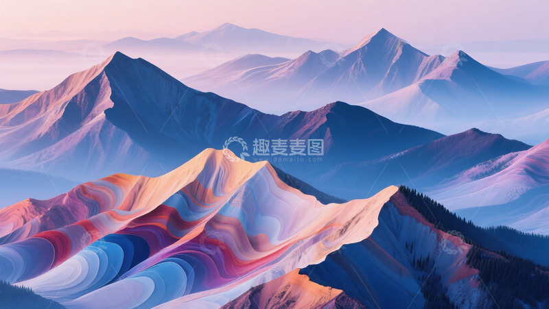高清大图下载【趣麦麦图】梦幻山脉风光艺术绘画