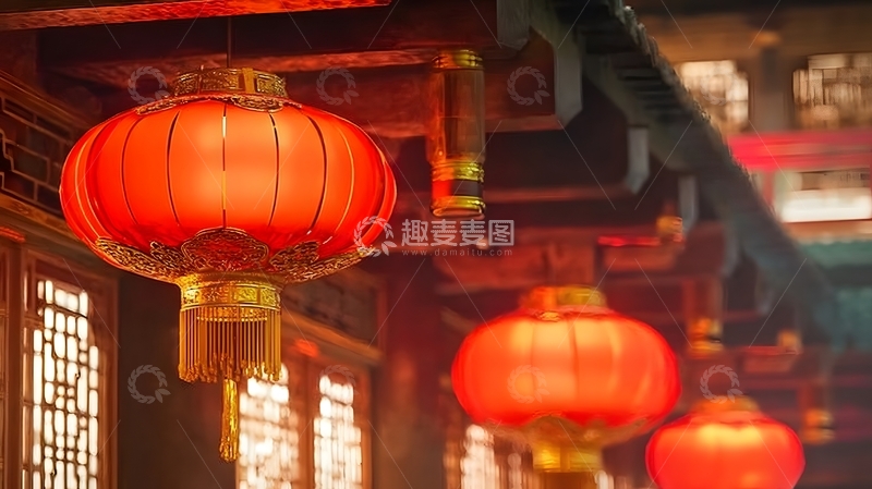 高清大图下载【趣麦麦图】中式红灯笼传统建筑装饰