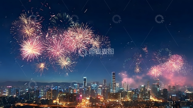 高清大图下载【趣麦麦图】城市夜空烟花秀拍摄