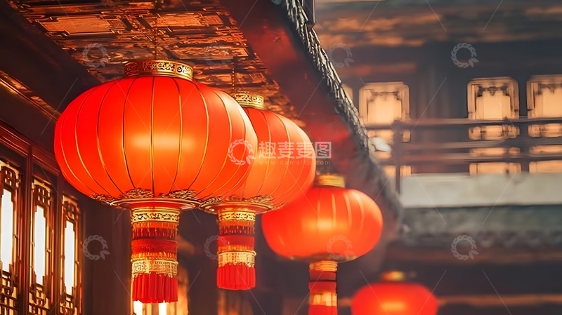 高清大图下载【趣麦麦图】古典建筑红灯笼装饰场景