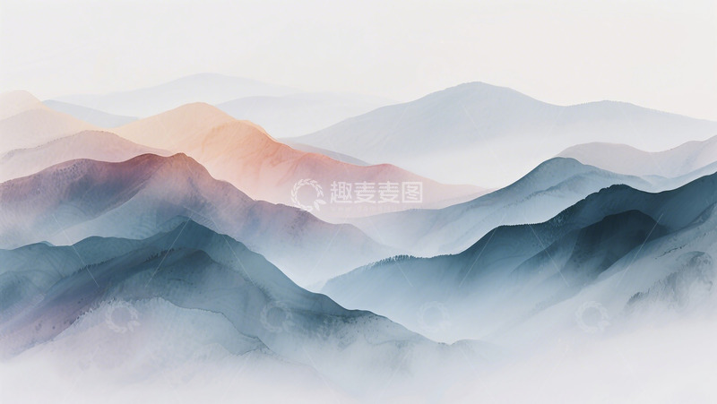 高清大图下载【趣麦麦图】水墨画风格山峦重叠