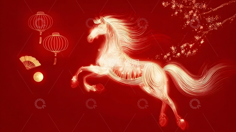 高清大图下载【趣麦麦图】红色中国风马年艺术插画