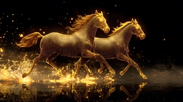 金色骏马科技风数字艺术