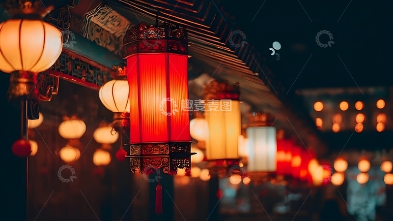 高清大图下载【趣麦麦图】古风夜市红灯笼夜景