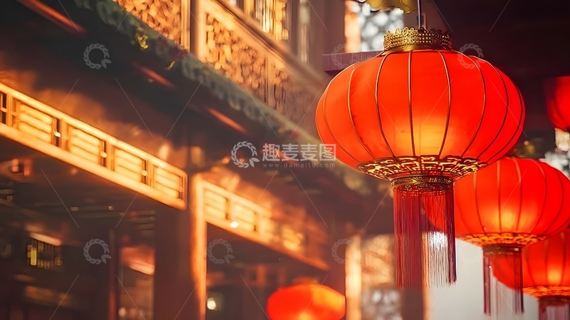 高清大图下载【趣麦麦图】古典建筑红灯笼夜景