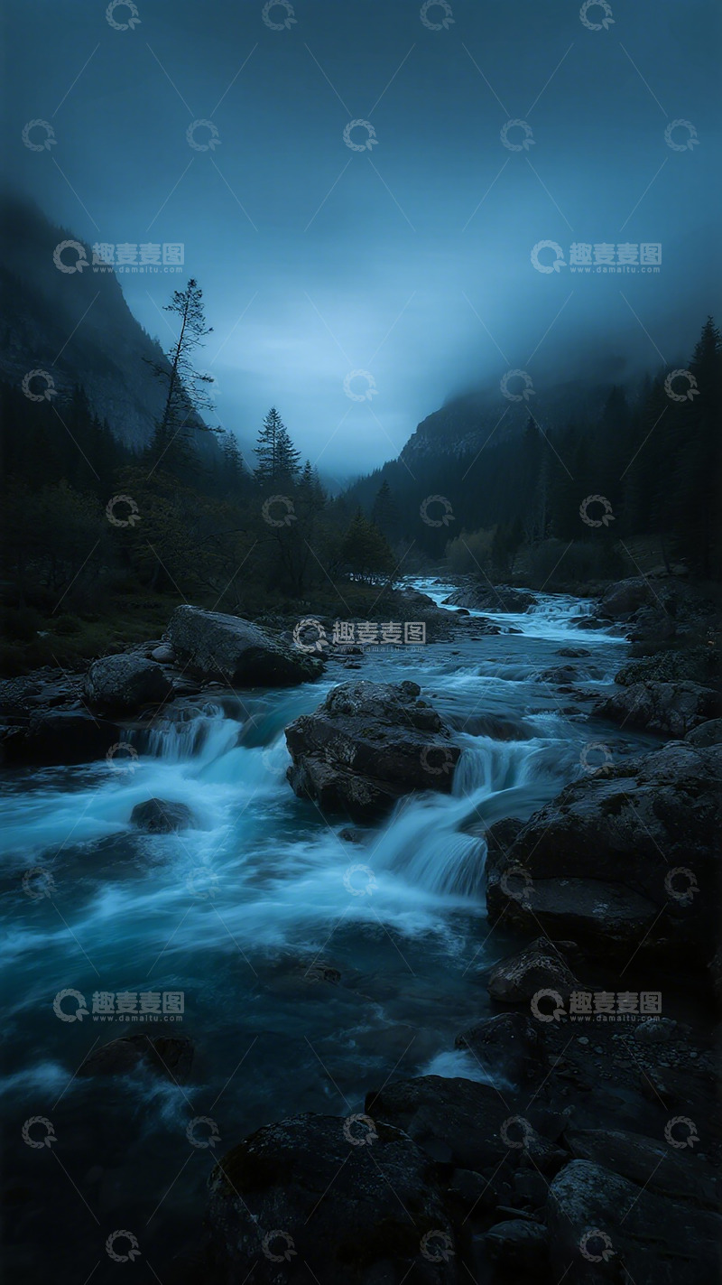 高清大图下载【趣麦麦图】山溪夜景神秘风光