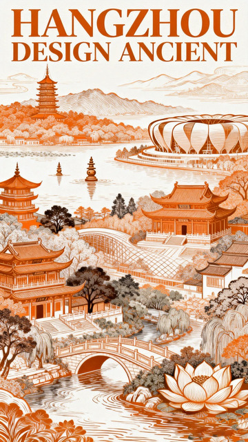 古韵杭州设计矢量插画