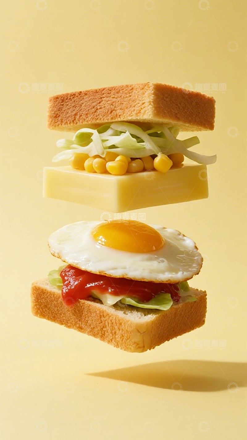 高清大图下载【趣麦麦图】悬浮三明治美食摄影