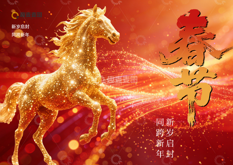 源文件下载【趣麦麦图】-金色骏马春节贺图