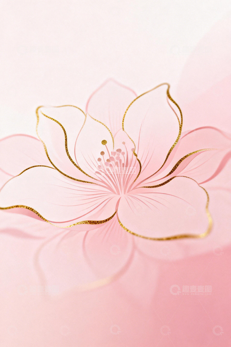 高清大图下载【趣麦麦图】粉色樱花线条装饰图案