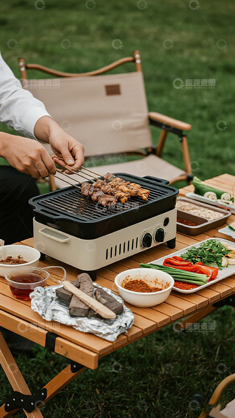 高清大图下载【趣麦麦图】【标题】：户外烧烤野餐场景