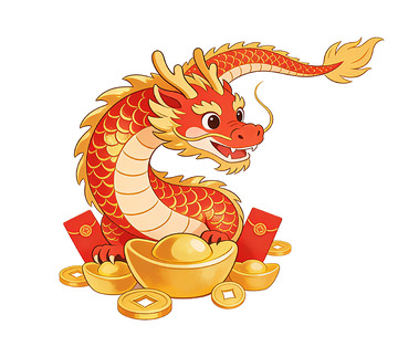 卡通中国龙金币元宝插画