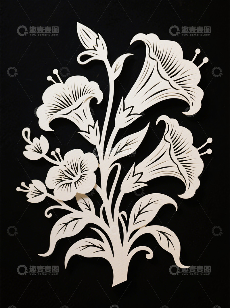 高清大图下载【趣麦麦图】白色剪纸花卉装饰图案