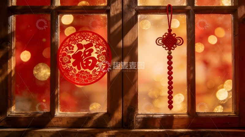 高清大图下载【趣麦麦图】春节福字中国结窗饰