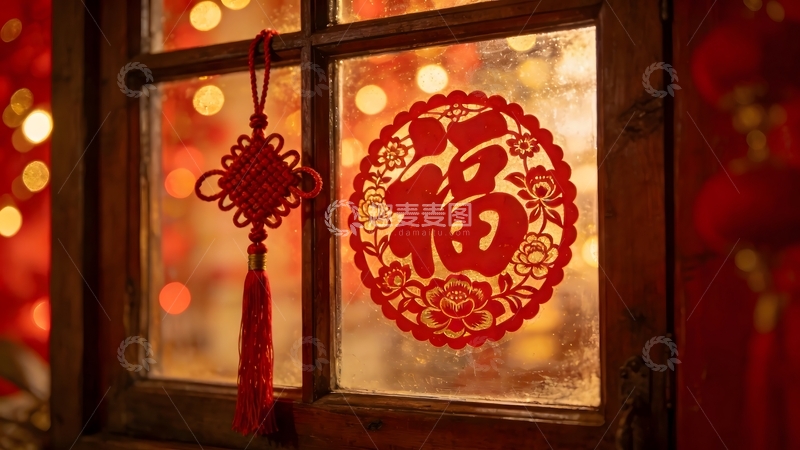 高清大图下载【趣麦麦图】春节福字装饰窗景