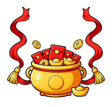 卡通风格金元宝聚宝盆图案设计元素