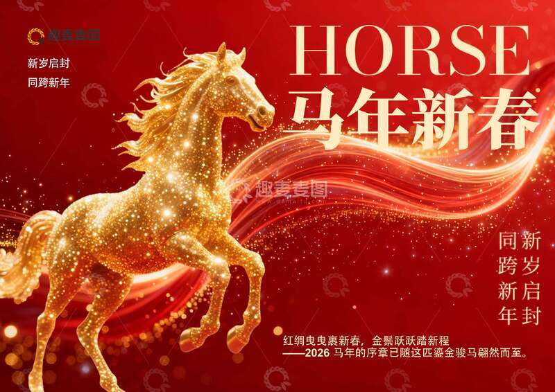 源文件下载【趣麦麦图】金马迎春贺新年