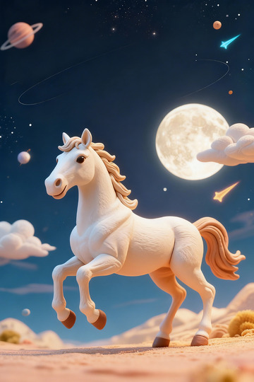 梦幻白马夜空奔跑