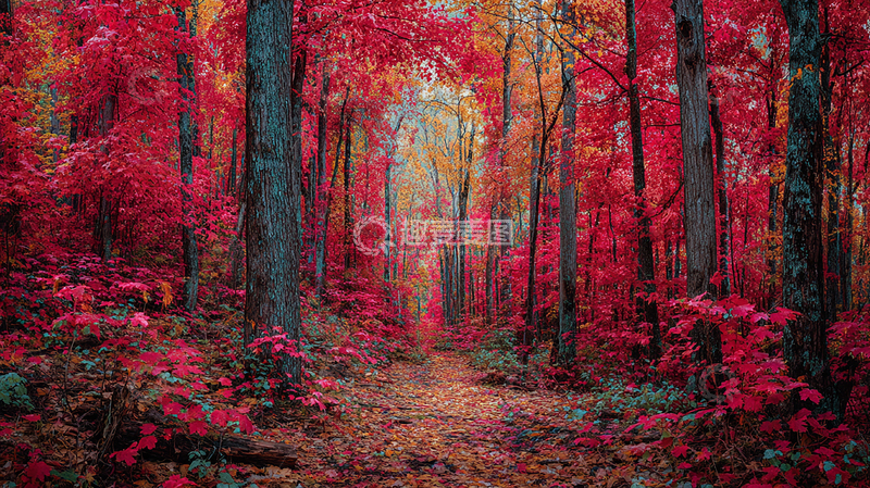 高清大图下载【趣麦麦图】秋日森林五彩斑斓