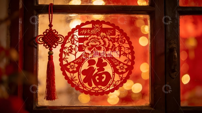 高清大图下载【趣麦麦图】传统中国红福字剪纸窗花