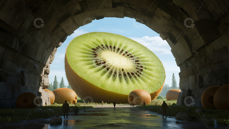 高清大图下载【趣麦麦图】奇幻猕猴桃古堡创意插画