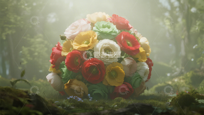 高清大图下载【趣麦麦图】梦幻森林花球插画