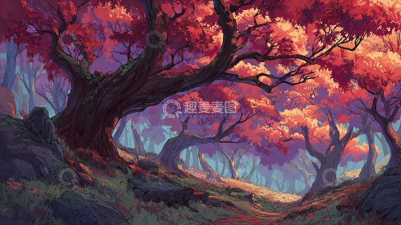 高清大图下载【趣麦麦图】秋日林间红叶舞