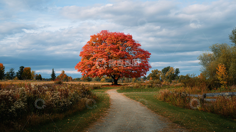 高清大图下载【趣麦麦图】秋日红叶大道