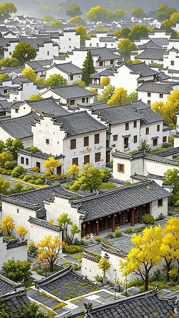 江南水乡白墙黛瓦古村落