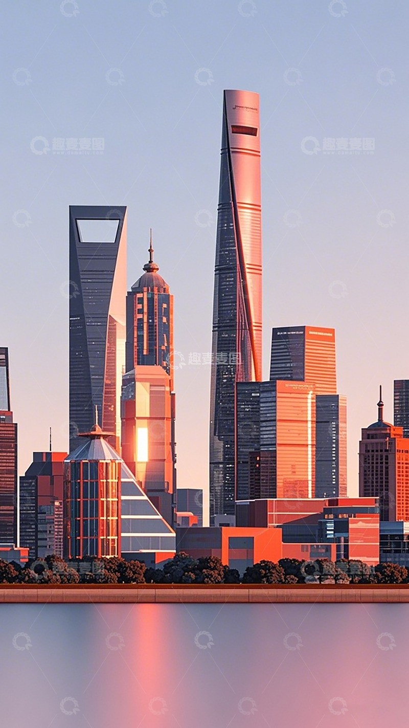高清大图下载【趣麦麦图】城市天际线黄昏美景