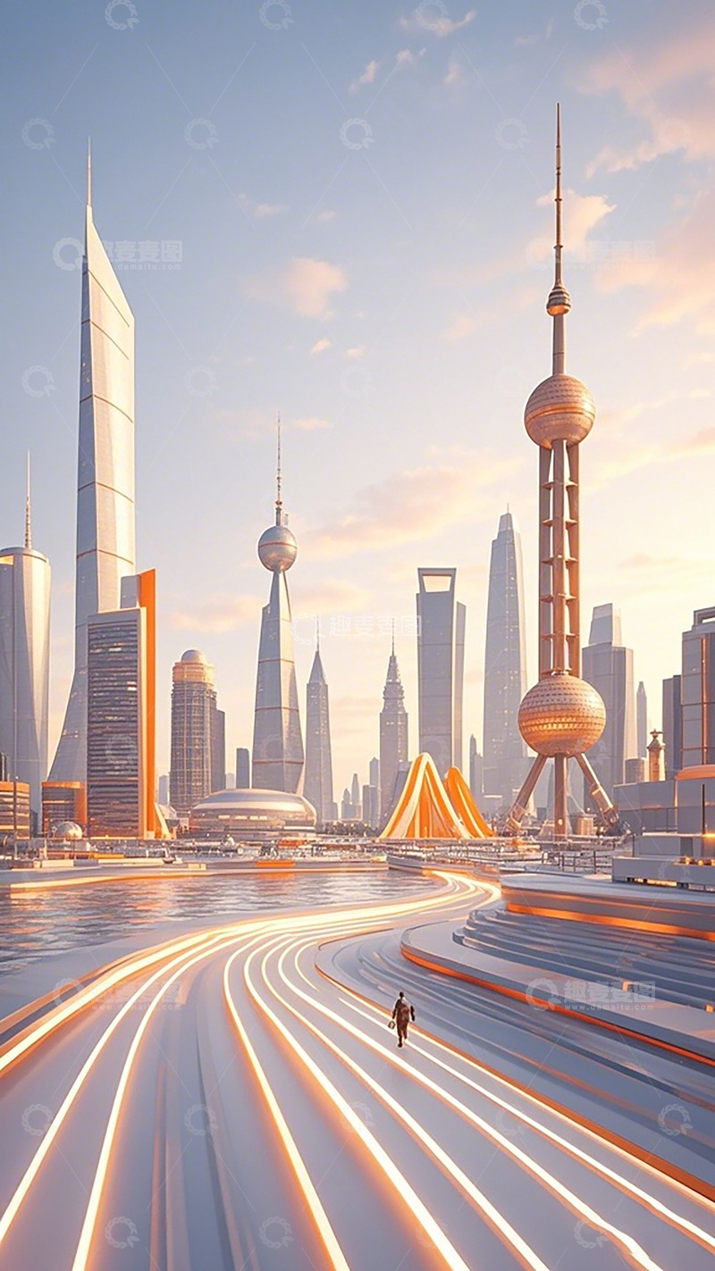 高清大图下载【趣麦麦图】未来城市天际线科幻场景