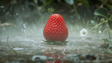雨中草莓自然风光摄影
