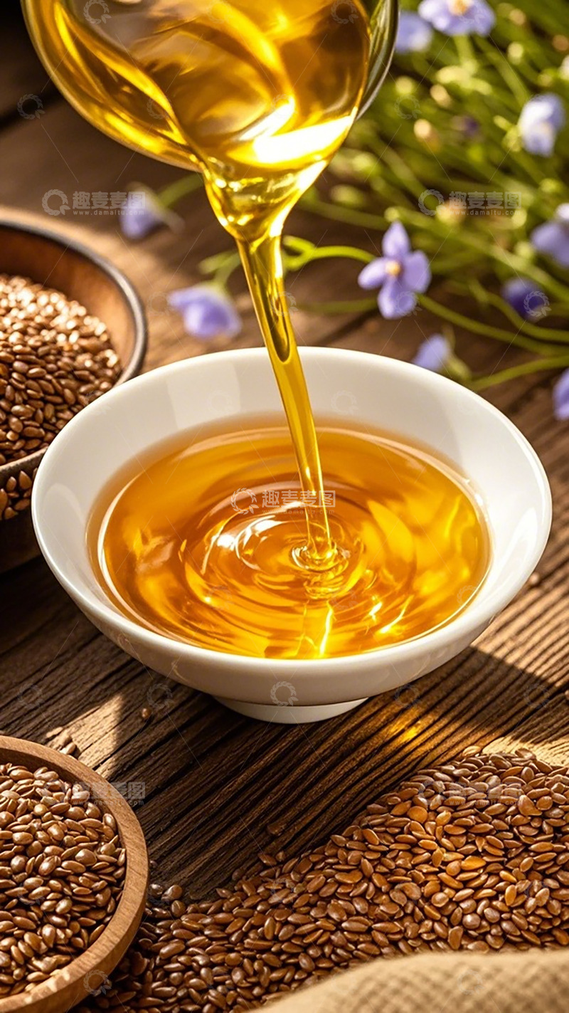 高清大图下载【趣麦麦图】亚麻籽油倒碗特写美食摄影