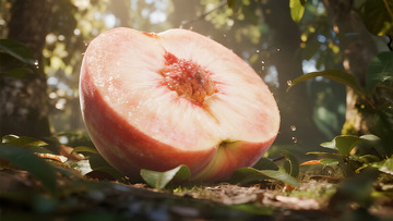 森林中切开的桃子