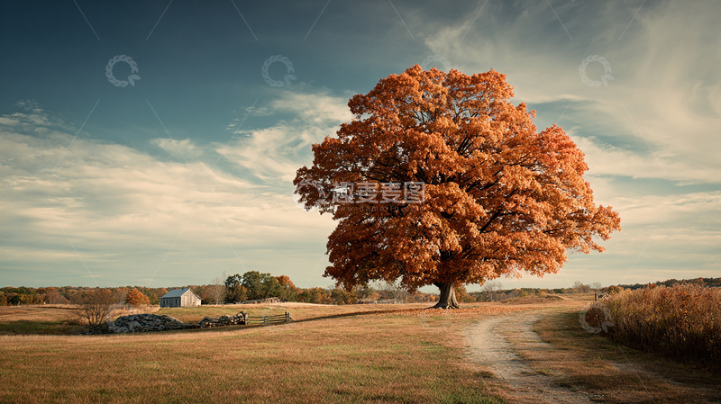高清大图下载【趣麦麦图】秋日大树金色盛放